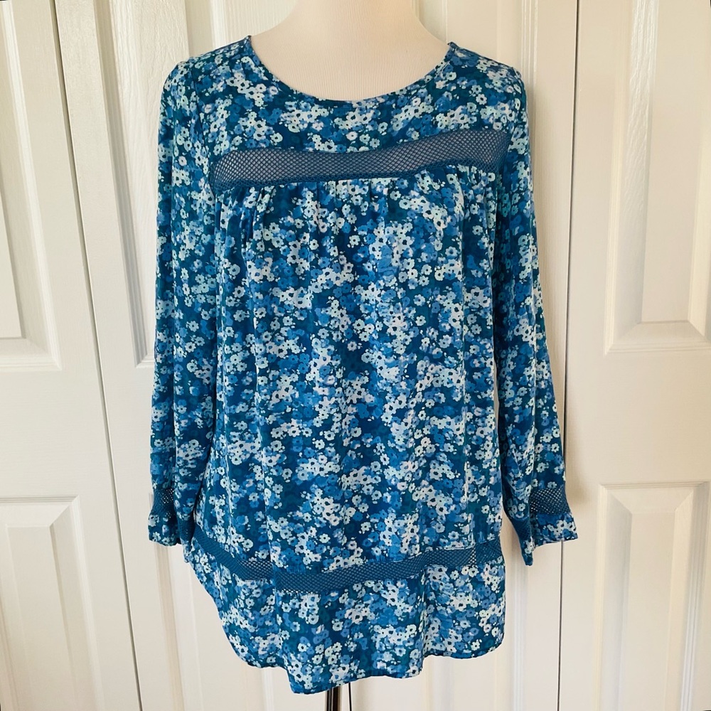 Women’s Gap Top Blouse Blue Floral Mesh insert,Peasant,Prairie,Cottage Core Sz M